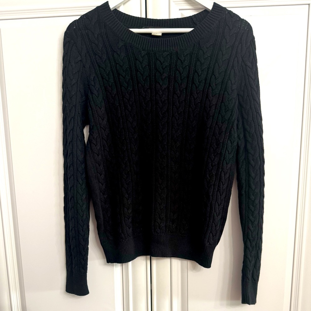 Monoprix Autreton Womens SzMedium Black Crew Neck Long Sleeve Cable Knit Sweater